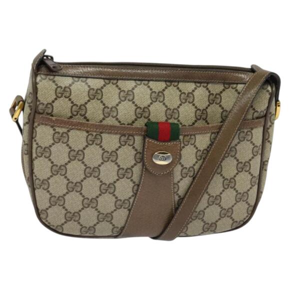 GUCCI GG Supreme Web Sherry Line Shoulder Bag Pvc Beige Gold Red - Picture 1 of 16